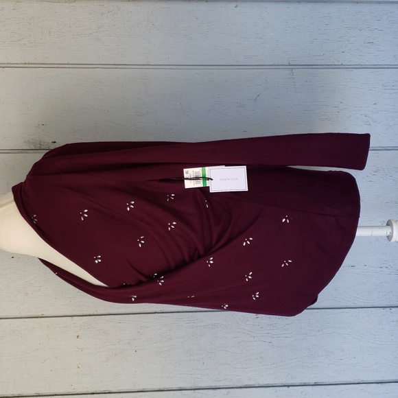 Burgundy Sweater Crossed Front Sweater Embellished - Picture 3 of 13